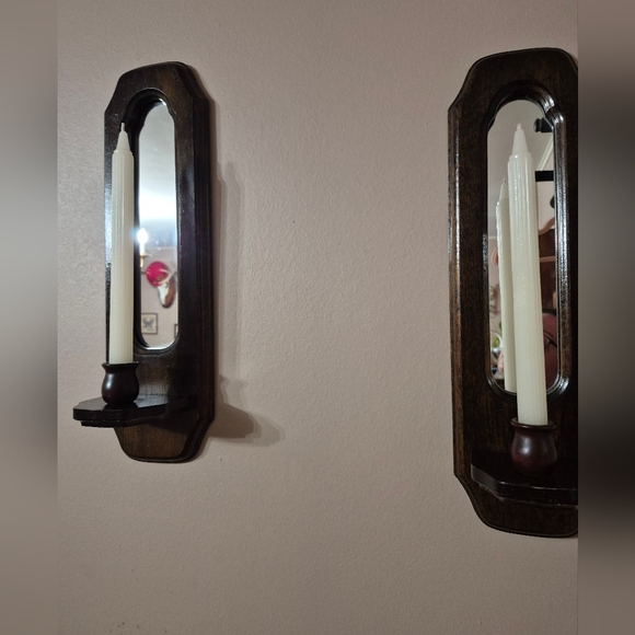 Vintage Mirrored Wood Candle Sconces - Picture 2 of 15
